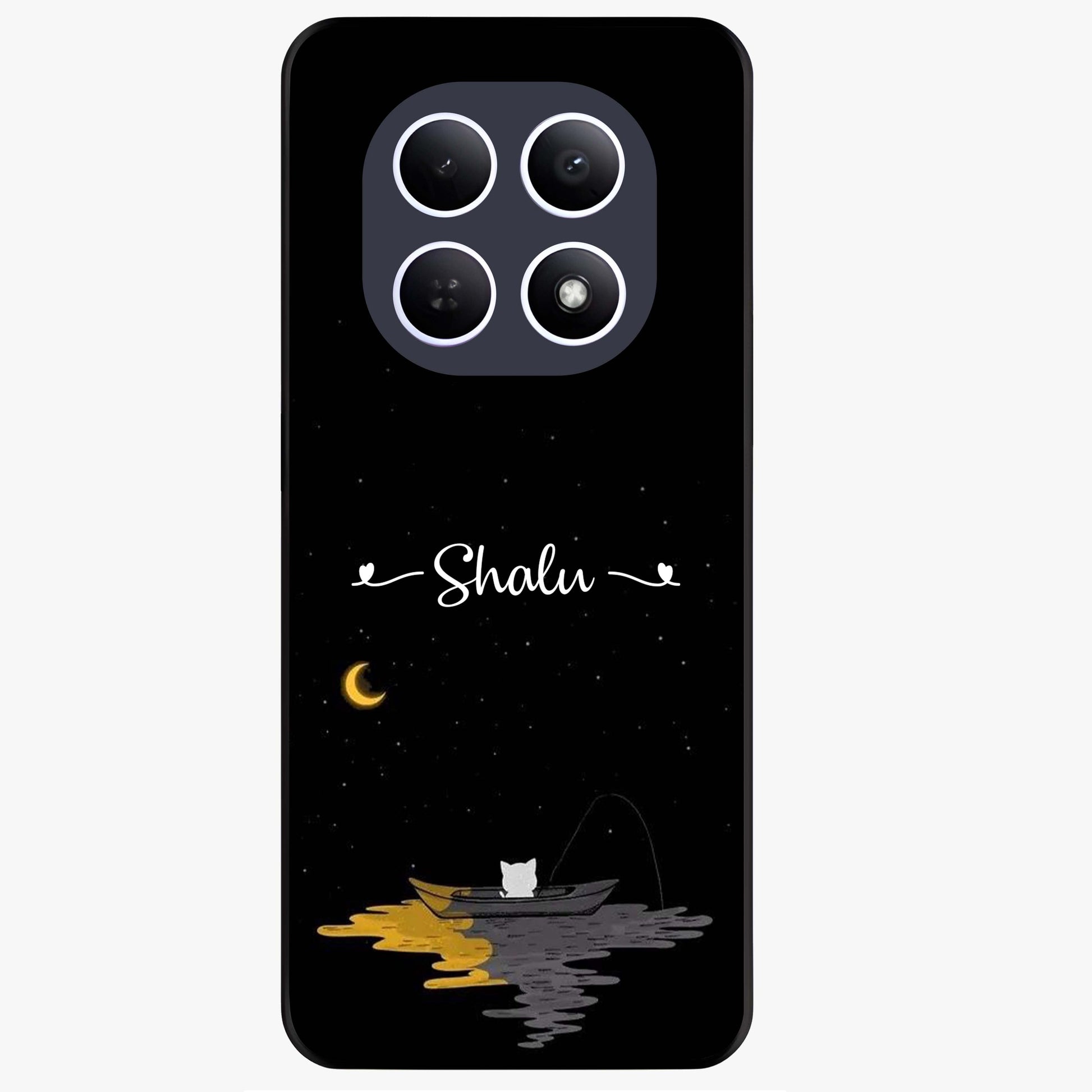 Silent Night Row Glass Case showing flat back view with calm night themed artwork and glossy glass finish.