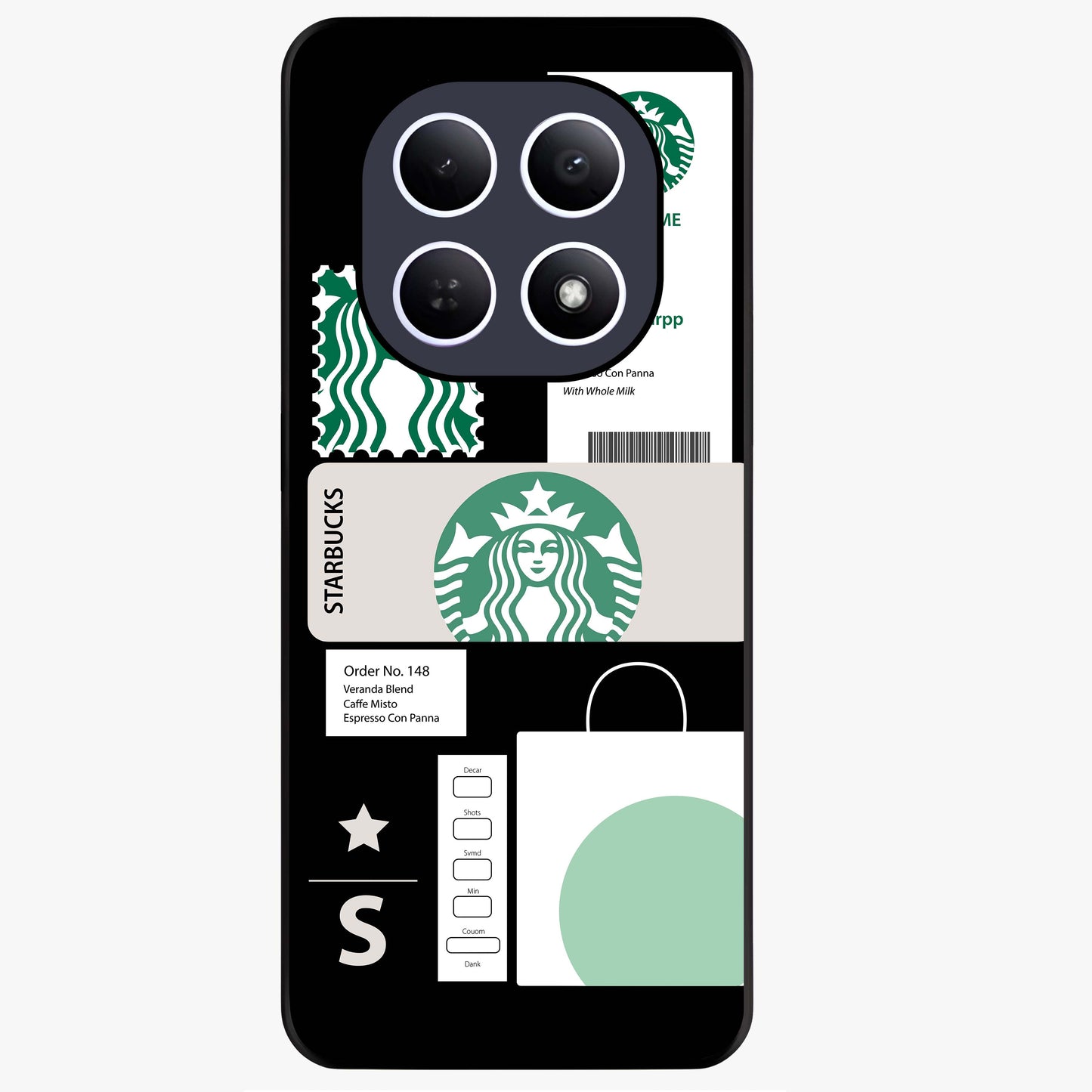 Starbucks Mocha Glass Case showing flat back view with coffee inspired artwork and glossy glass finish.