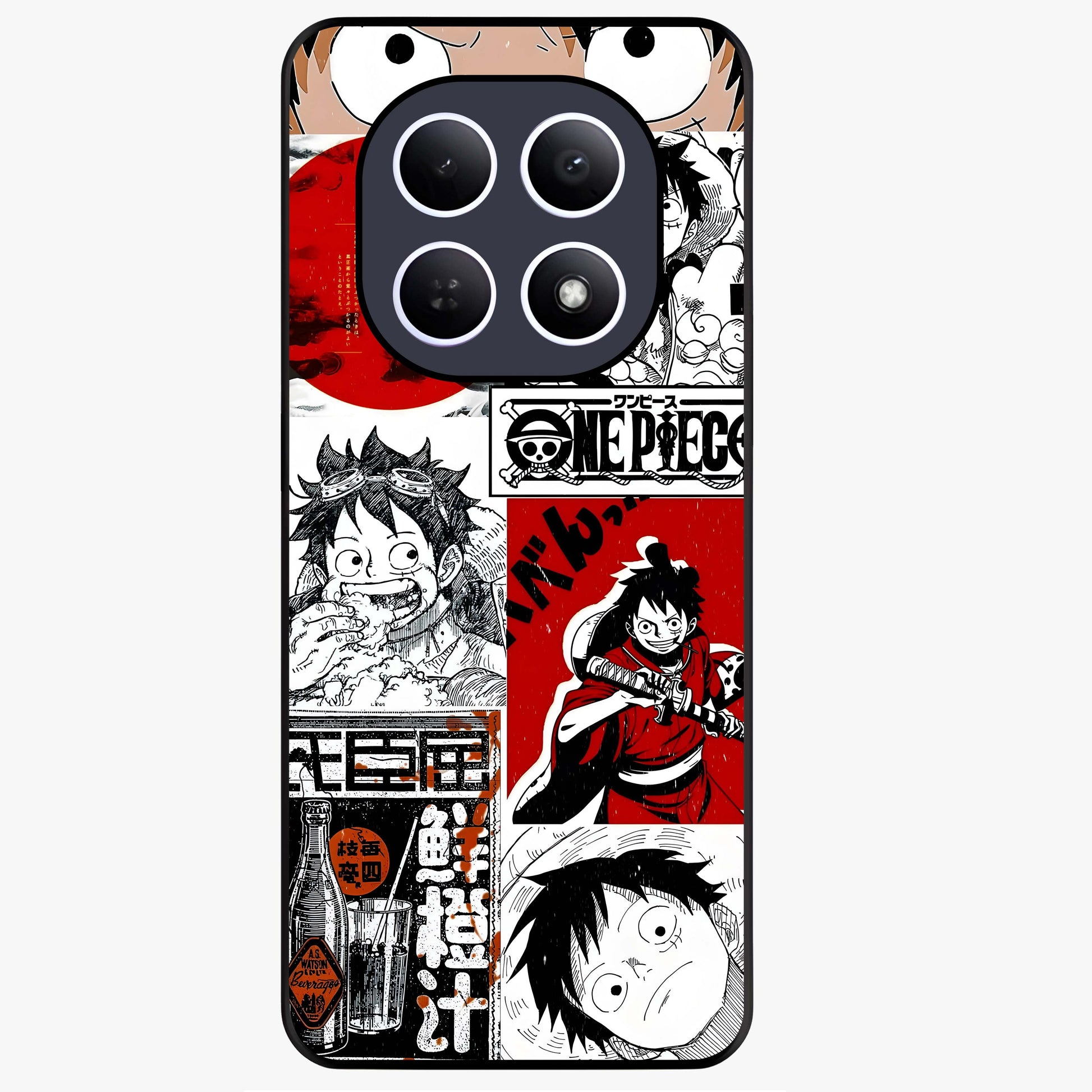 Strawhat Chaos Panels Glass Case showing flat back view with anime inspired chaos panel artwork and glossy glass finish.