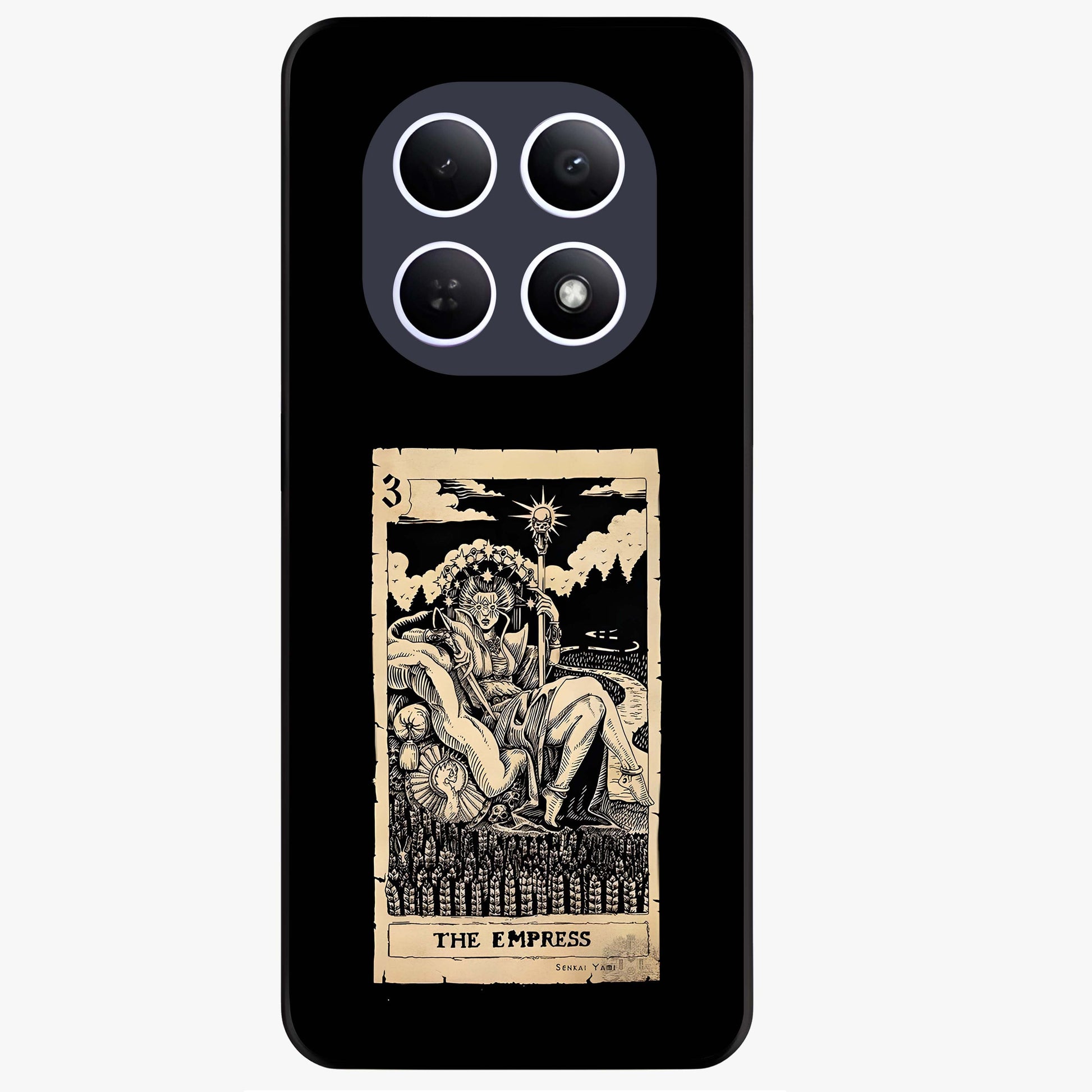 The Empress Glass Case showing flat back view with regal feminine artwork and glossy glass finish.