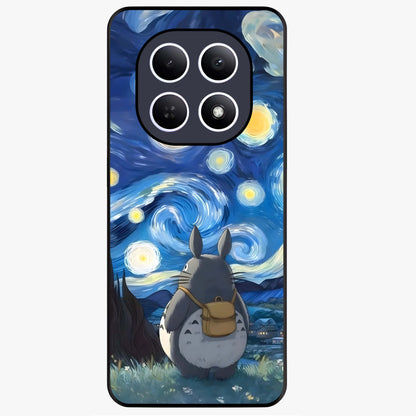 Totoro In Van Gogh Art Glass Case showing flat back view with whimsical character artwork inspired by Van Gogh style and glossy glass finish.