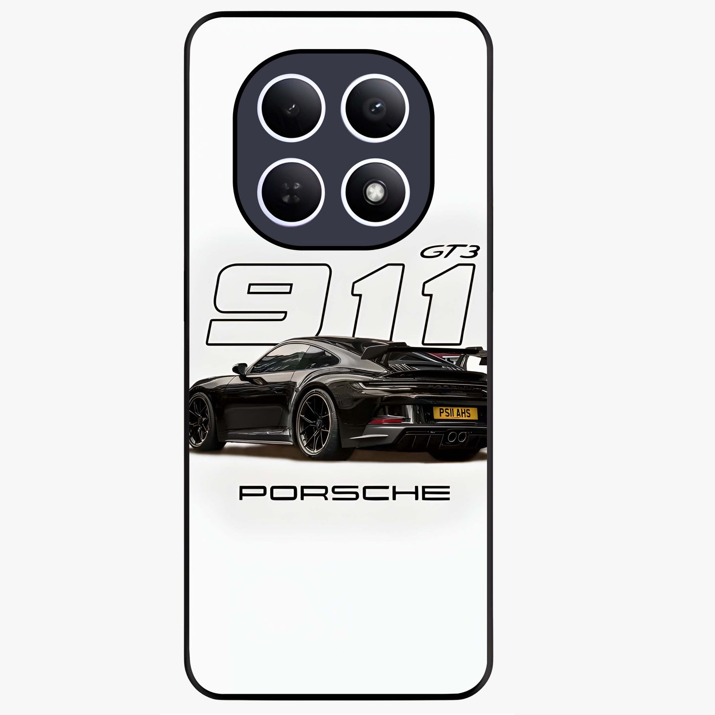 Turbo Legacy Icon Glass Case showing flat back view with iconic sports car inspired artwork and glossy glass finish.