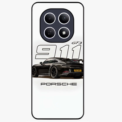 Turbo Legacy Icon Glass Case showing flat back view with iconic sports car inspired artwork and glossy glass finish.