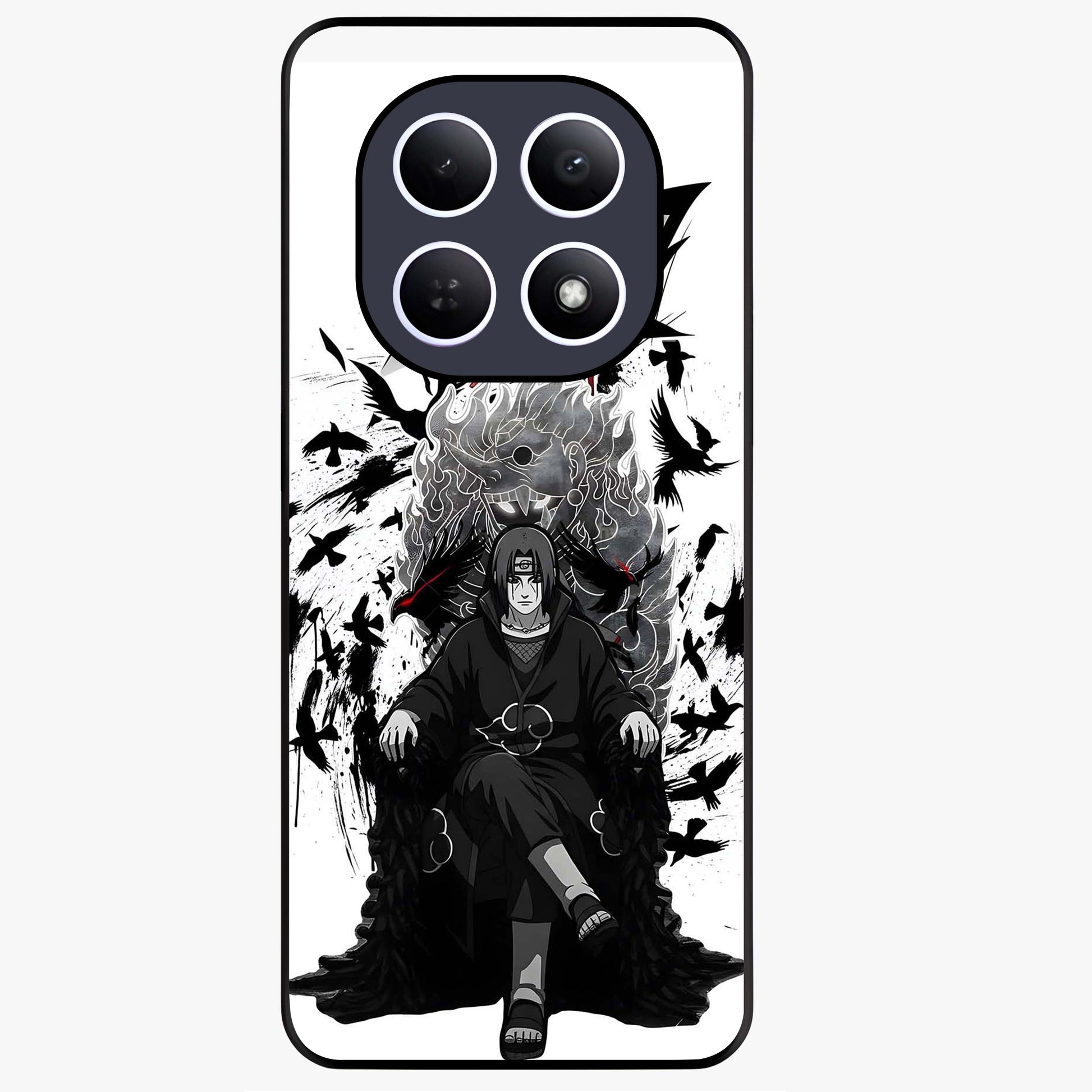 Uchiha Shadow Throne Glass Case showing flat back view with cosmic underwater themed artwork and glossy glass finish.