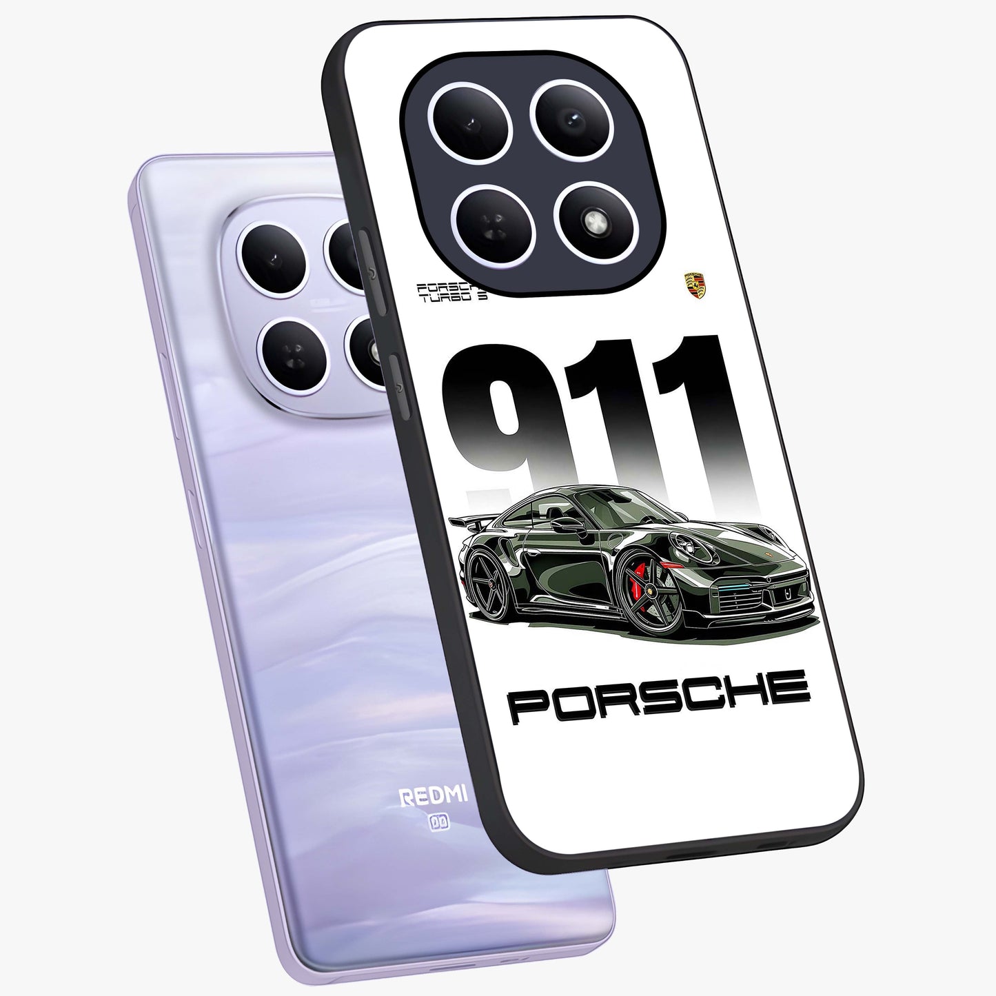 911 Turbo Dominance Glass Case displayed in premium angled mockup highlighting sporty car illustration and sleek glass surface.