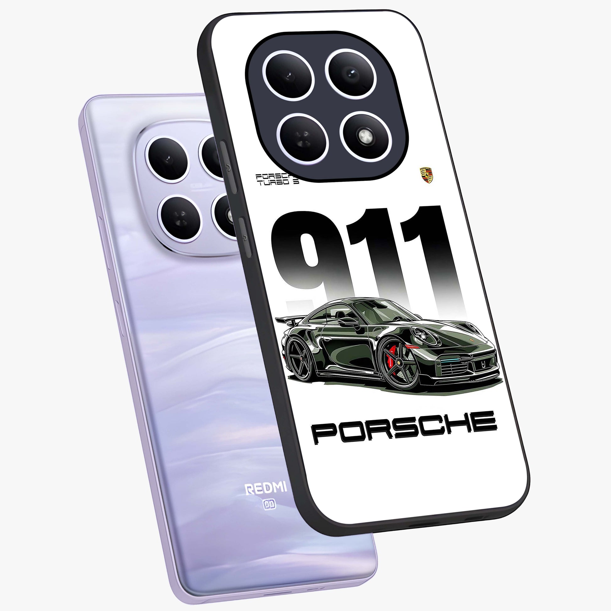 911 Turbo Dominance Glass Case displayed in premium angled mockup highlighting sporty car illustration and sleek glass surface.
