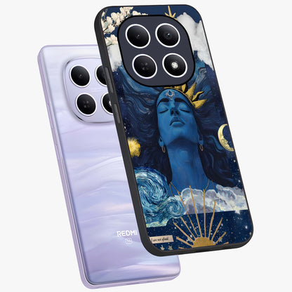 Aesthetic Lord Shiva Glass Case displayed in angled mockup highlighting spiritual Shiva illustration and sacred aesthetic design.