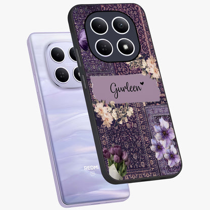 Antique Floral Whisper Custom Name Glass Case displayed in angled mockup highlighting elegant antique floral aesthetic.