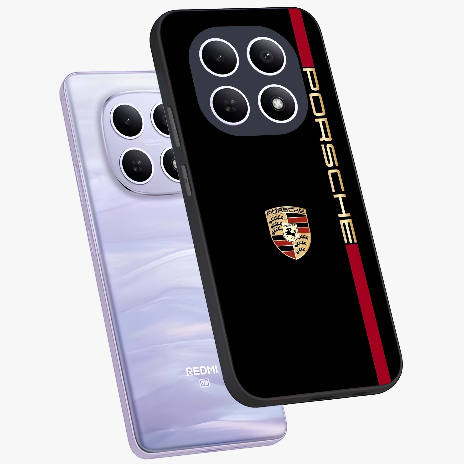 Black Minimal Porsche Glass Case displayed in angled mockup highlighting modern minimal car illustration and clean aesthetic design.