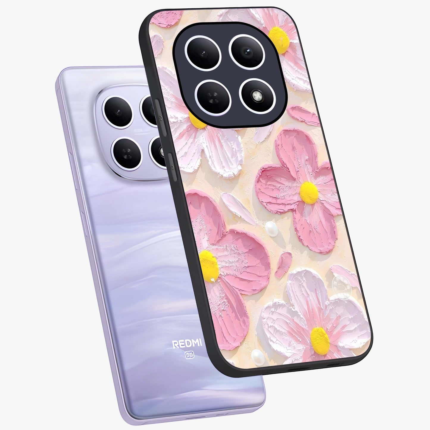 Blush Bloom Texture Glass Case displayed in angled mockup highlighting subtle bloom pattern with aesthetic pastel design.