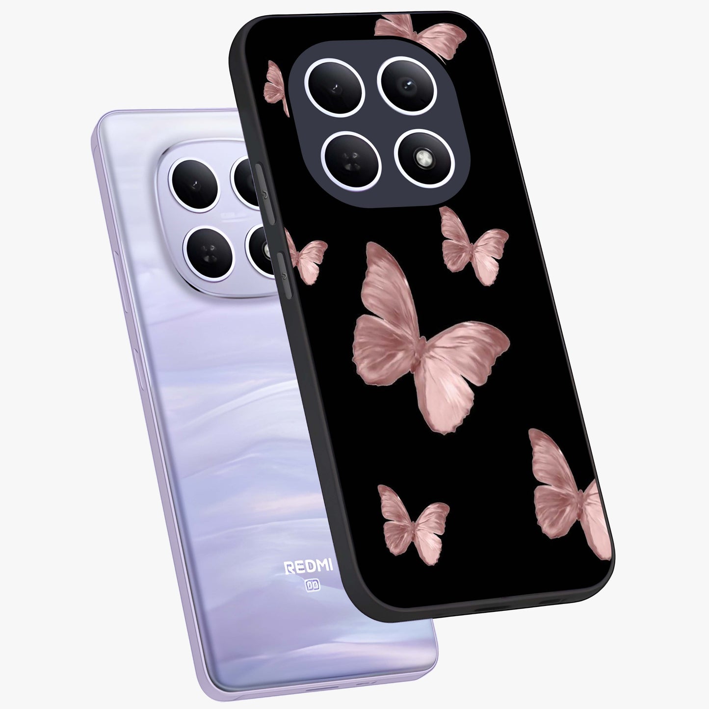 Butterfly Pattern Glass Case displayed in angled mockup highlighting delicate butterfly design and aesthetic pattern style.