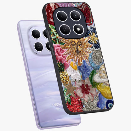 Celestial Floral and Playful Glass Case displayed in angled mockup highlighting playful floral design with dreamy celestial elements.