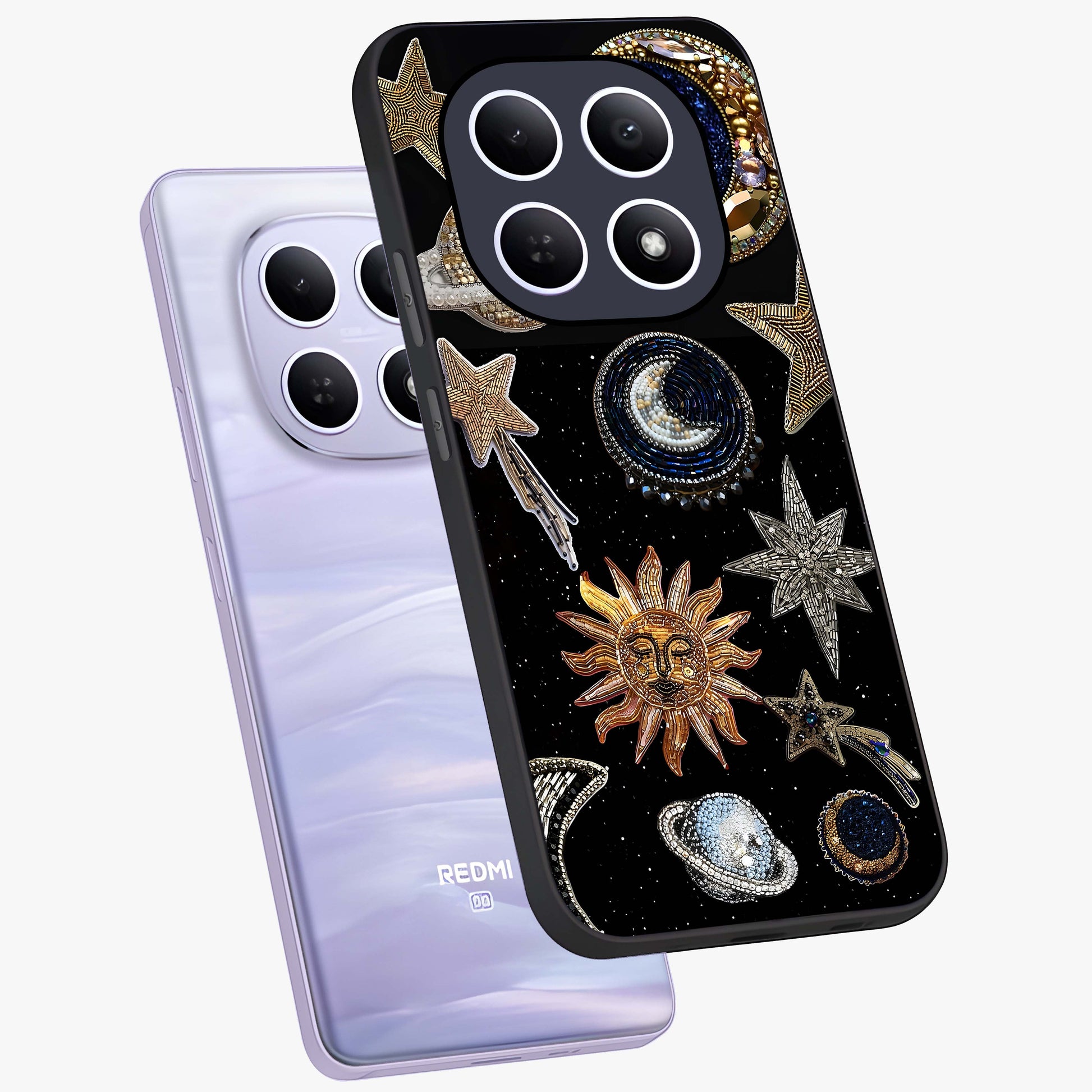 Celestial Gem Constellations Glass Case displayed in angled mockup highlighting gemstone inspired constellation design.