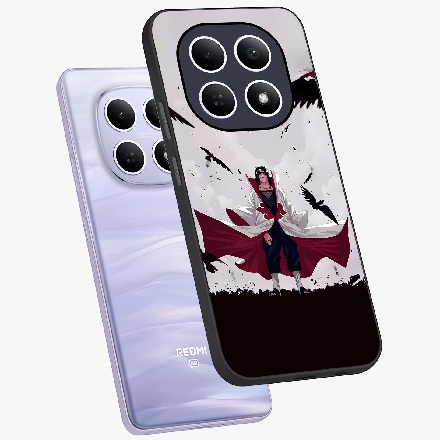 Crimson Crow Ascension Glass Case displayed in angled mockup highlighting powerful crow illustration with dark crimson aesthetic.