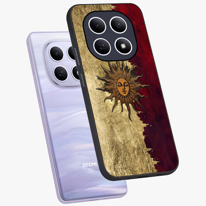 Crimson Sun Majesty Glass Case displayed in angled mockup highlighting majestic crimson sun design with bold aesthetic style.