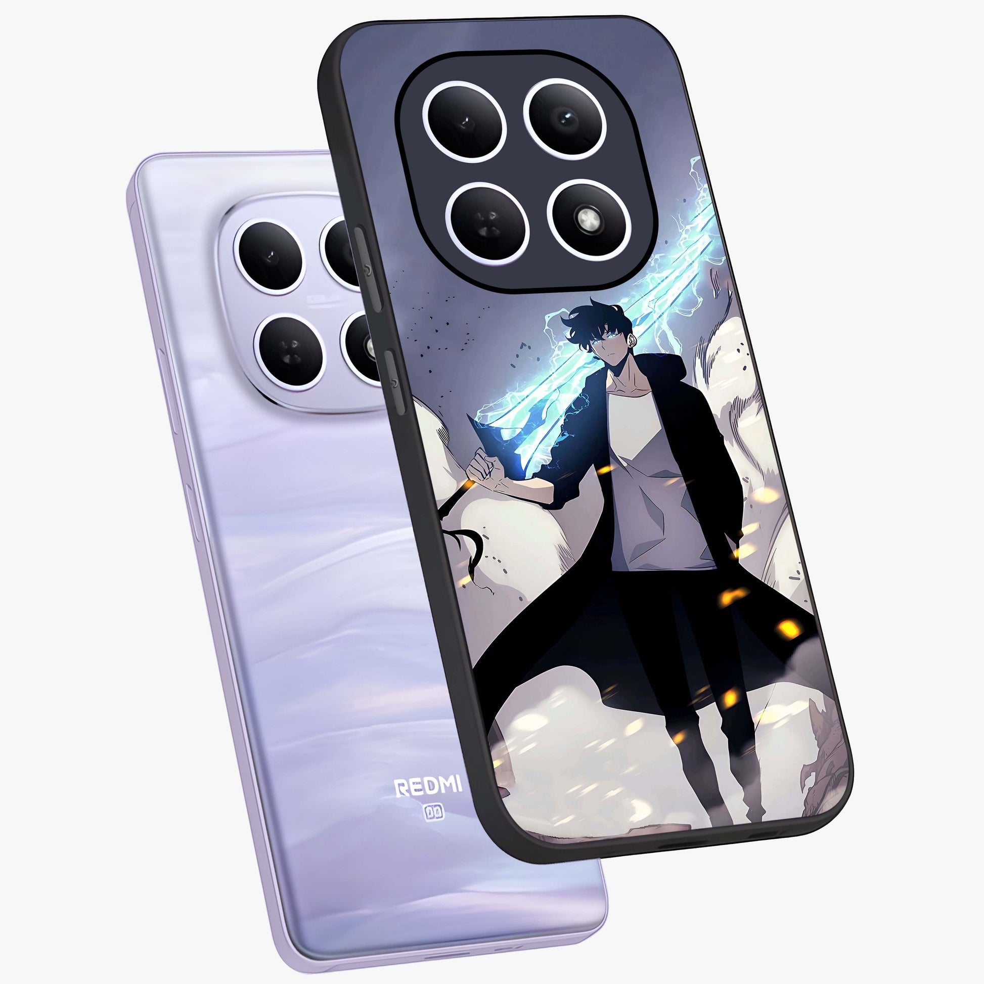 Dark Lightning Anime Warrior Glass Case displayed in angled mockup highlighting powerful lightning themed anime illustration.