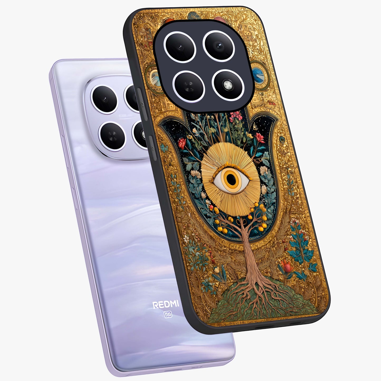 Ethereal Evil Eye Glass Case displayed in angled mockup highlighting protective evil eye symbol with spiritual aesthetic design.