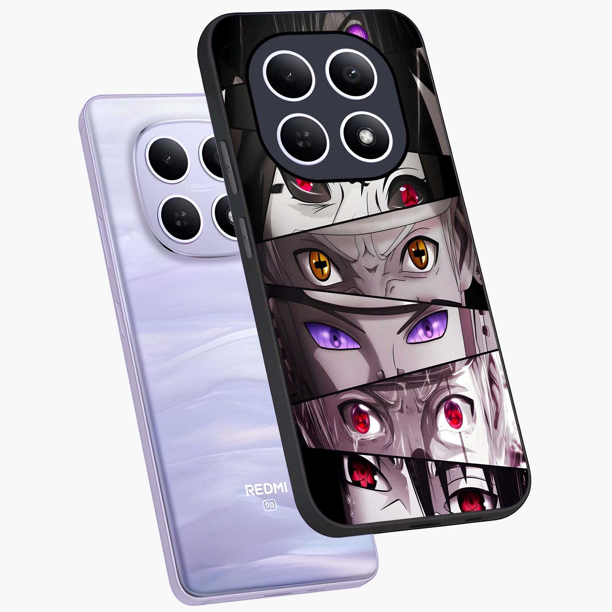 Eyes of Destiny Glass Case displayed in angled mockup highlighting bold eye illustration with mystical aesthetic style.