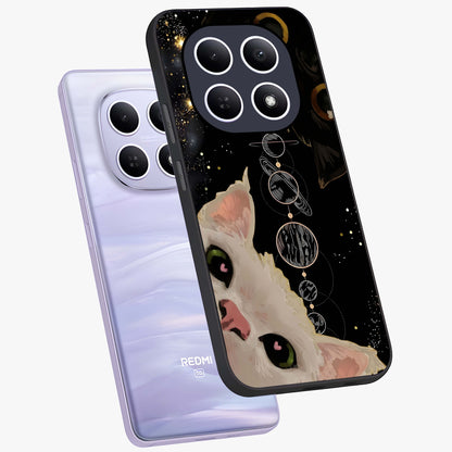 Galactic Cat Glass Case displayed in angled mockup highlighting celestial feline illustration with galaxy aesthetic style.