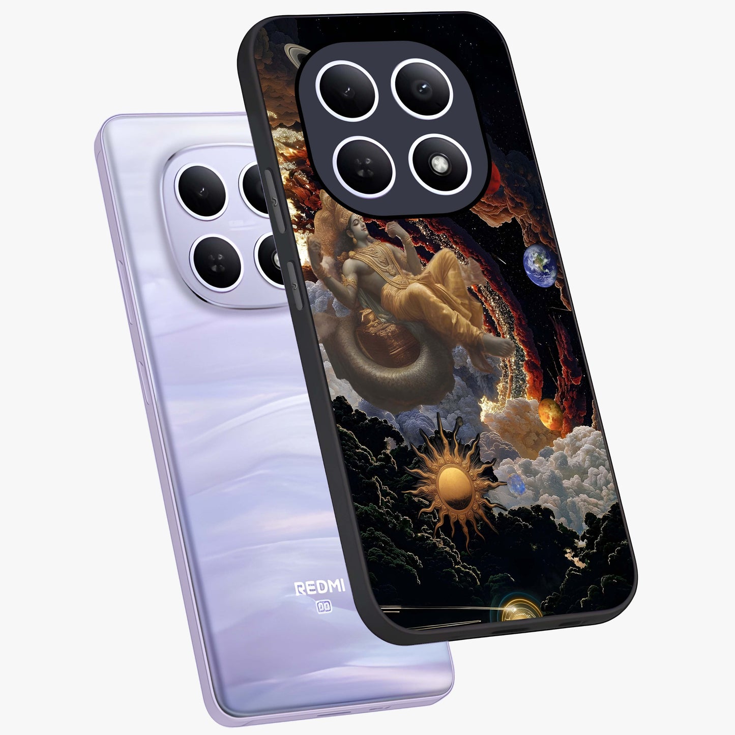 Galactic Divine God Glass Case displayed in angled mockup highlighting powerful celestial deity illustration with galactic aesthetic.
