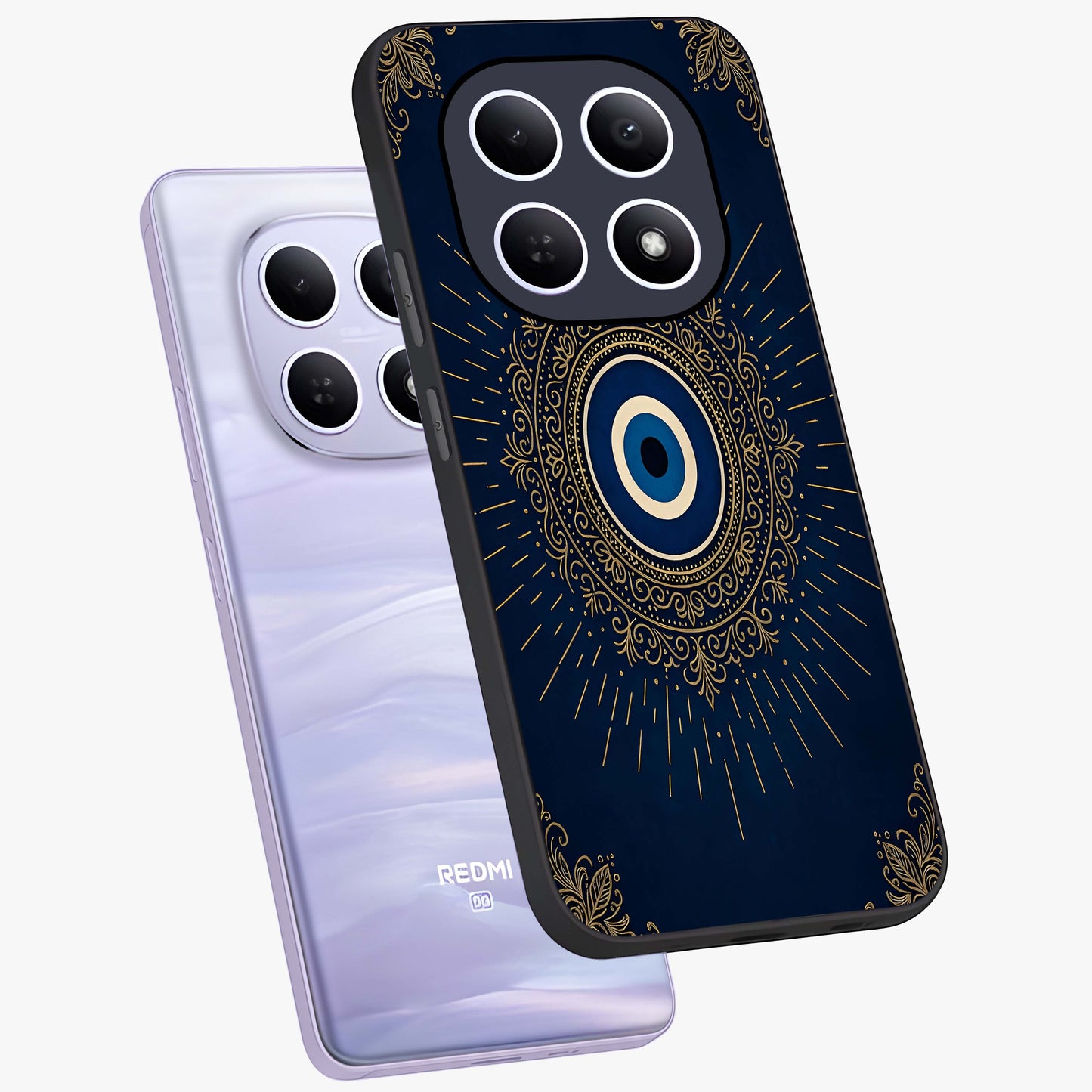 Golden Celestial Charm Glass Case displayed in angled mockup highlighting sparkling cosmic charm design with celestial aesthetic.