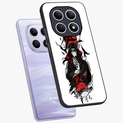 Itachi Limited Edition Naruto Anime Glass Case displayed in angled mockup highlighting dramatic anime illustration with bold action aesthetic.