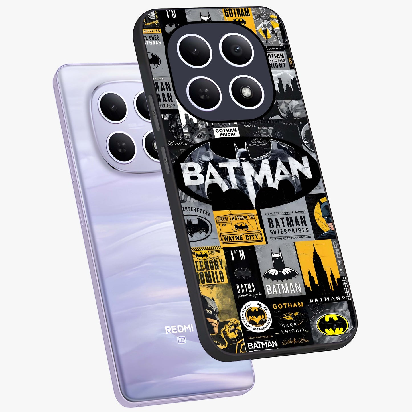 Knight Gotham Rise Glass Case displayed in angled mockup highlighting powerful knight silhouette design with dramatic aesthetic.