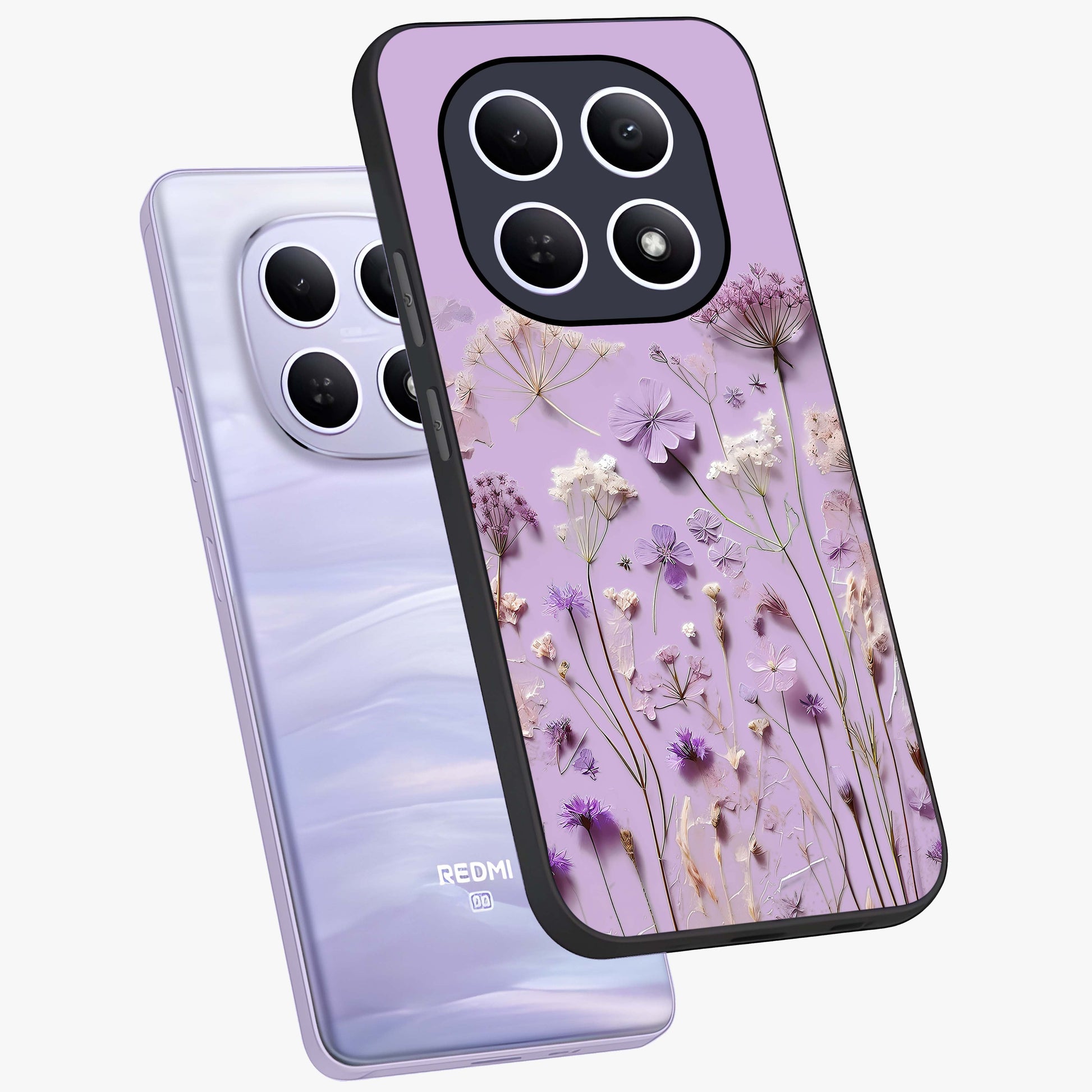 Lavender Blossom Dream Glass Case displayed in angled mockup highlighting dreamy lavender flower design with calming aesthetic style.