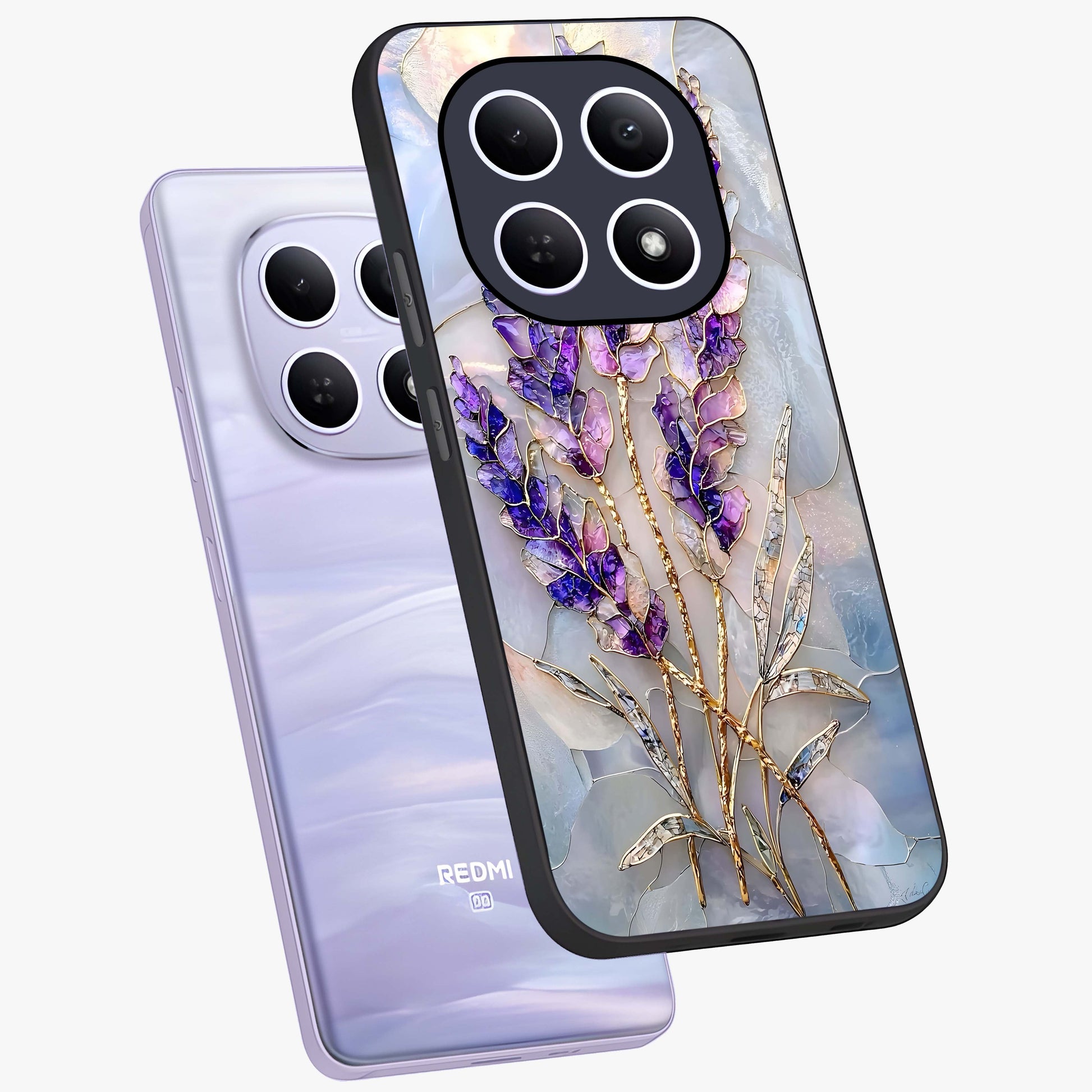 Lavender Dream Glow Glass Case displayed in angled mockup highlighting dreamy purple glow design with soft artistic style.