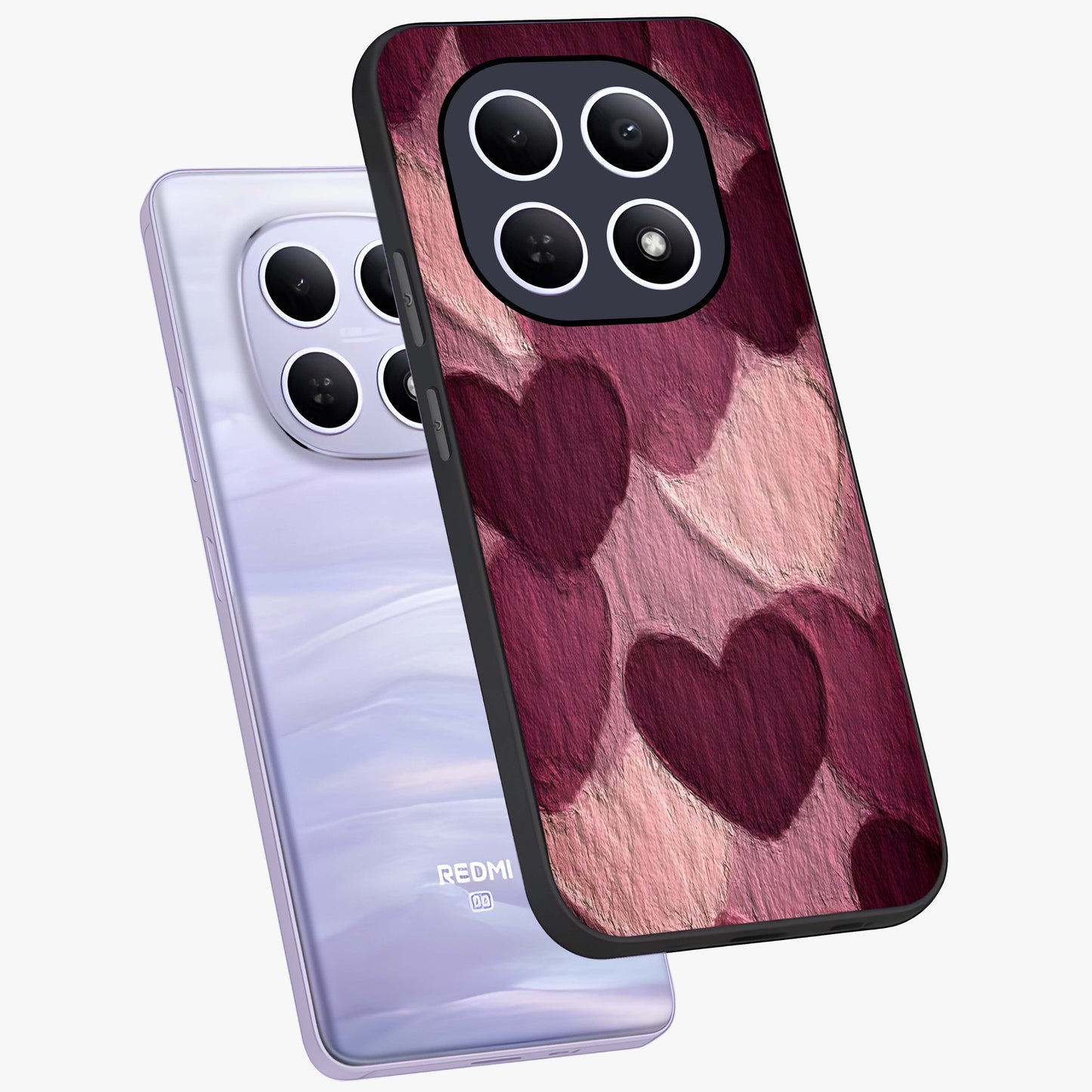 Layered Paper Hearts Glass Case displayed in angled mockup highlighting creative paper craft heart design with romantic aesthetic.