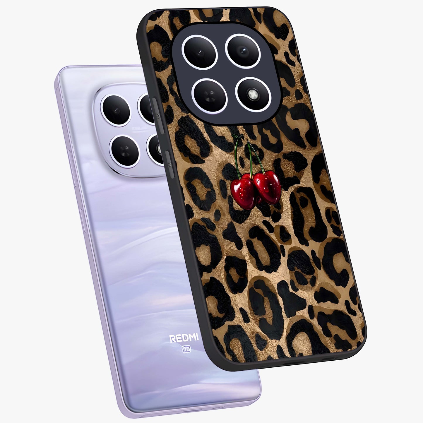 Leopard Wild Cherry Glass Case displayed in angled mockup highlighting bold animal print design with playful cherry aesthetic.