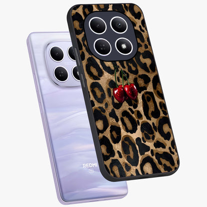 Leopard Wild Cherry Glass Case displayed in angled mockup highlighting bold animal print design with playful cherry aesthetic.