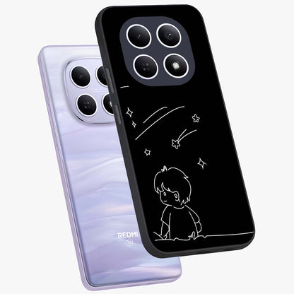 Line Art Boy With Shooting Stars Glass Case displayed in angled mockup highlighting elegant line art design with dreamy star aesthetic.