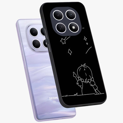 Line Art Girl With Shooting Stars Glass Case displayed in angled mockup highlighting elegant line art design with dreamy star aesthetic.