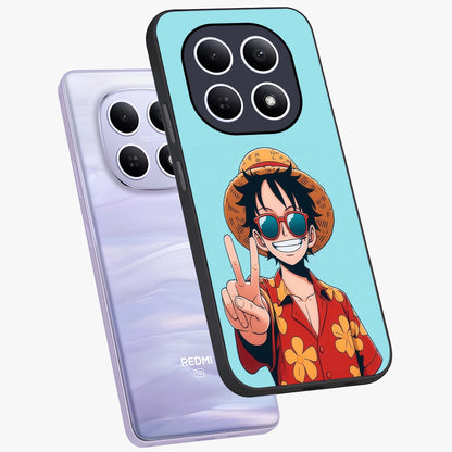 Luffy Summer Anime Vibe Glass Case displayed in angled mockup highlighting energetic anime illustration with summer vibe aesthetic.