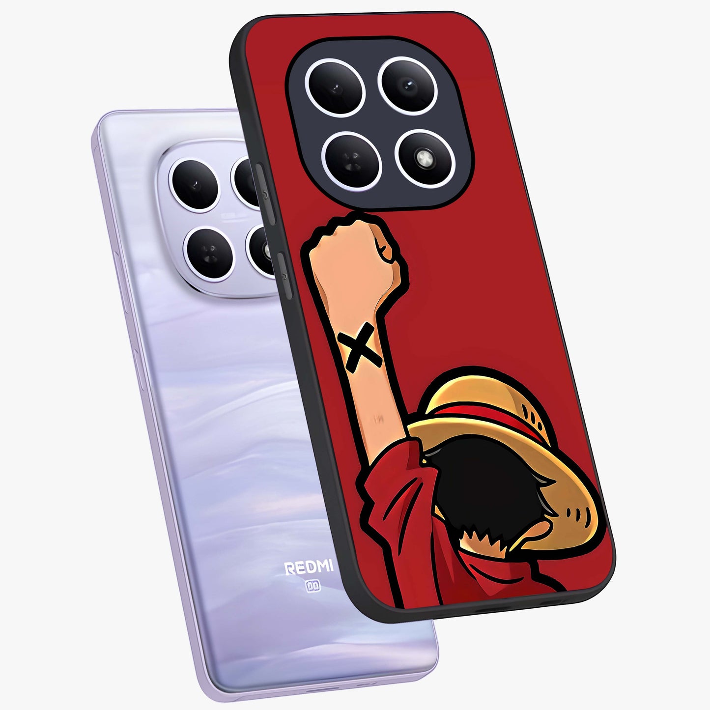 Luffy X Spirit Glass Case displayed in angled mockup highlighting powerful anime design with energetic action aesthetic.