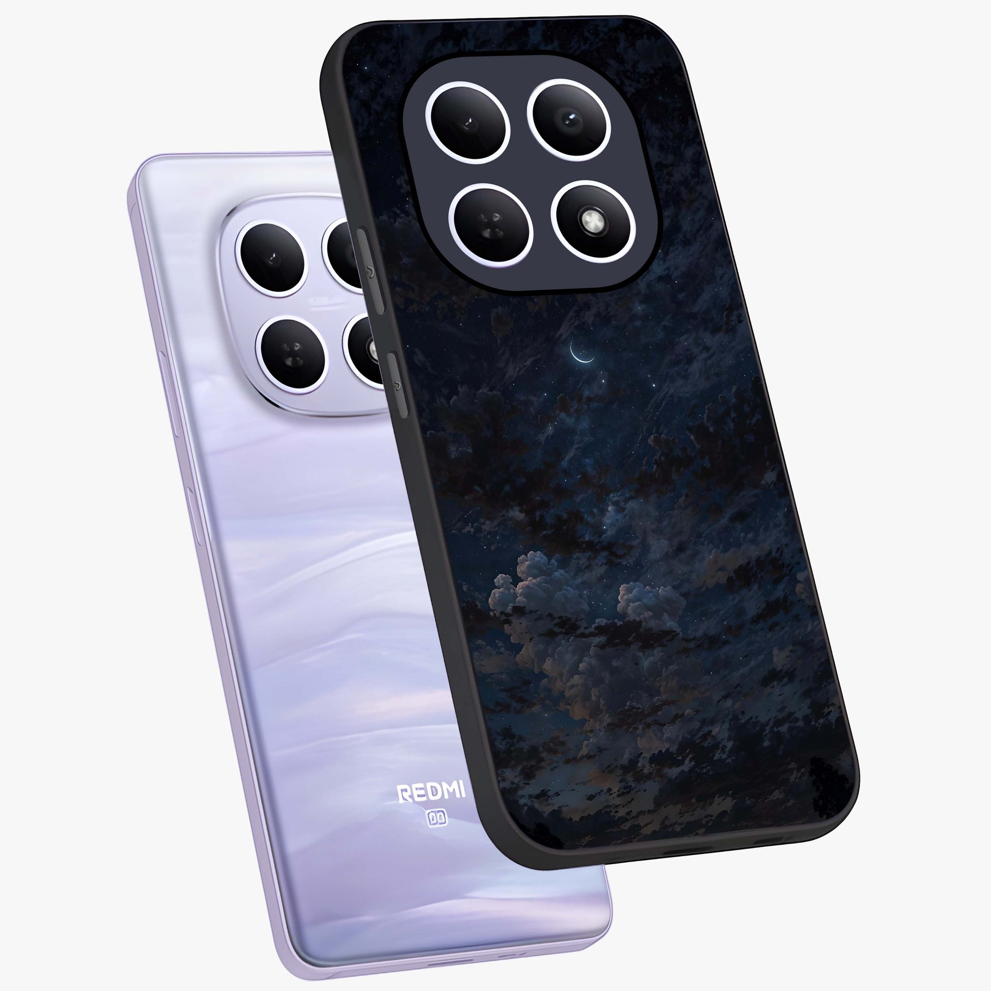 Lunar Veil Silence Glass Case displayed in angled mockup highlighting soft lunar design with peaceful celestial aesthetic.