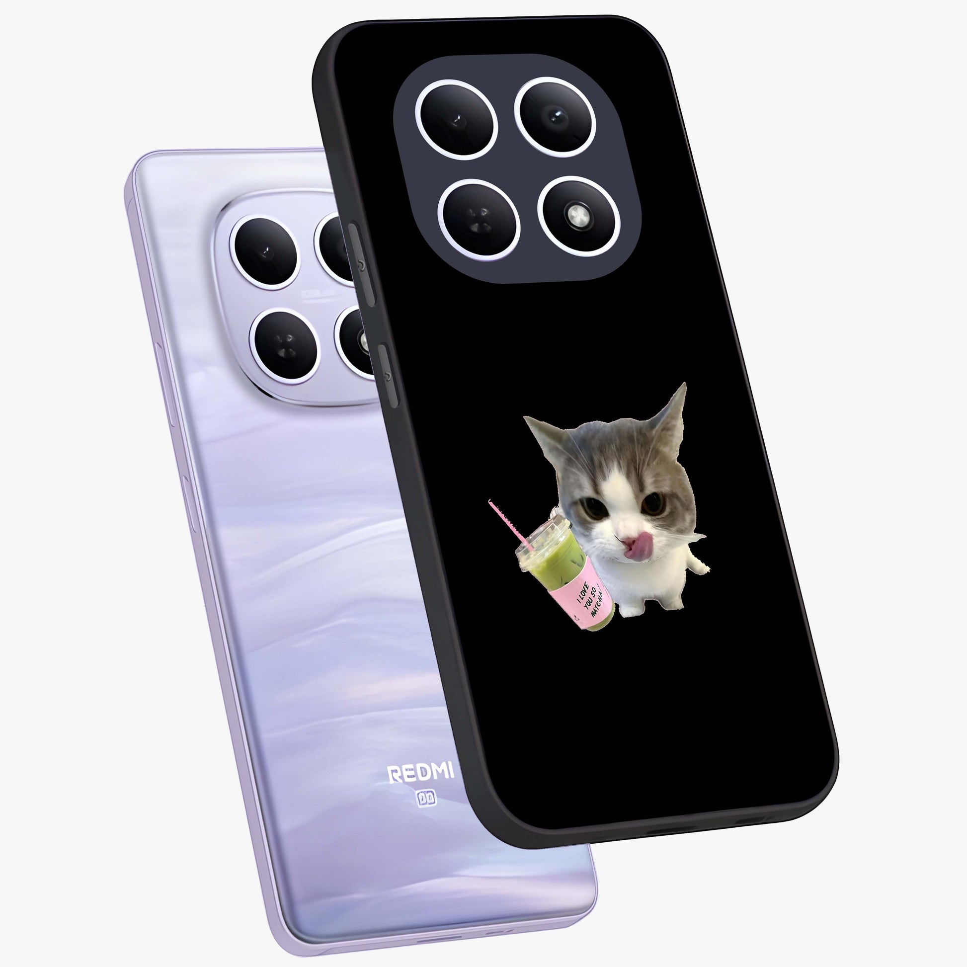 Matcha Cat Style Glass Case displayed in angled mockup highlighting playful feline design with pastel matcha aesthetic.