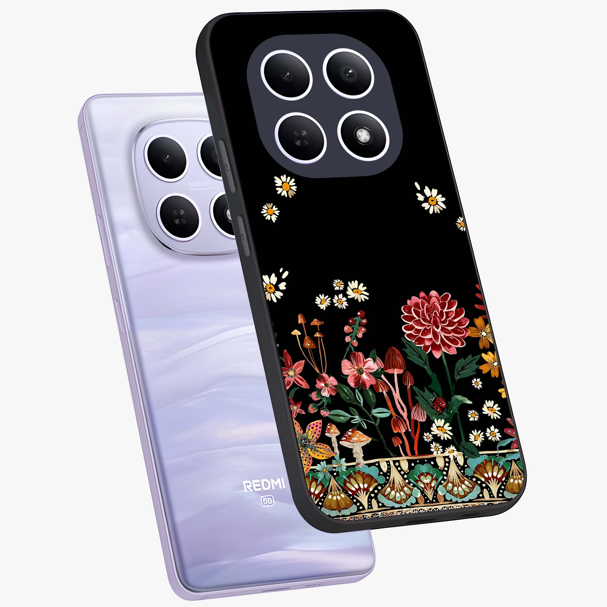 Midnight Bloom Pattern Glass Case displayed in angled mockup highlighting elegant flower design with midnight aesthetic style.