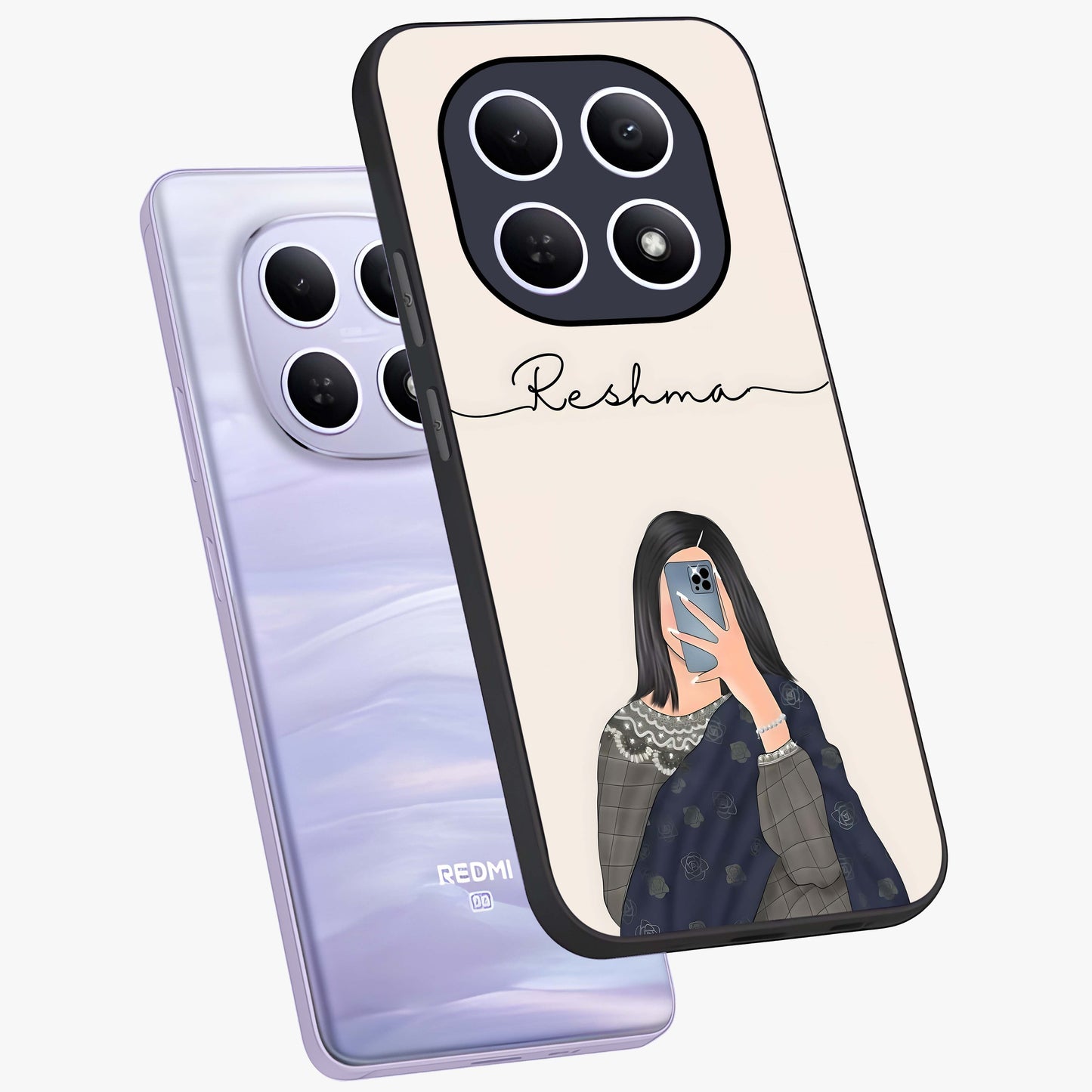 Mirror Mood Muse With Custom Name Glass Case displayed in angled mockup highlighting aesthetic mirror inspired design with custom name feature.