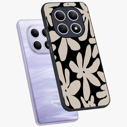 Monochrome Petal Dance Glass Case displayed in angled mockup highlighting elegant petal design with black and white aesthetic.