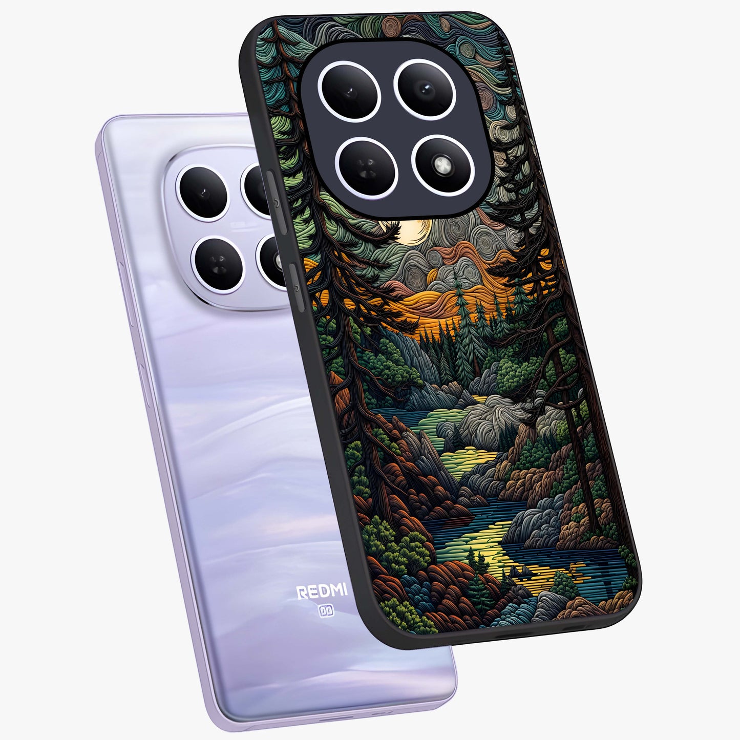 Moonlight Forest Dream Glass Case displayed in angled mockup highlighting dreamy forest design with glowing moon aesthetic.