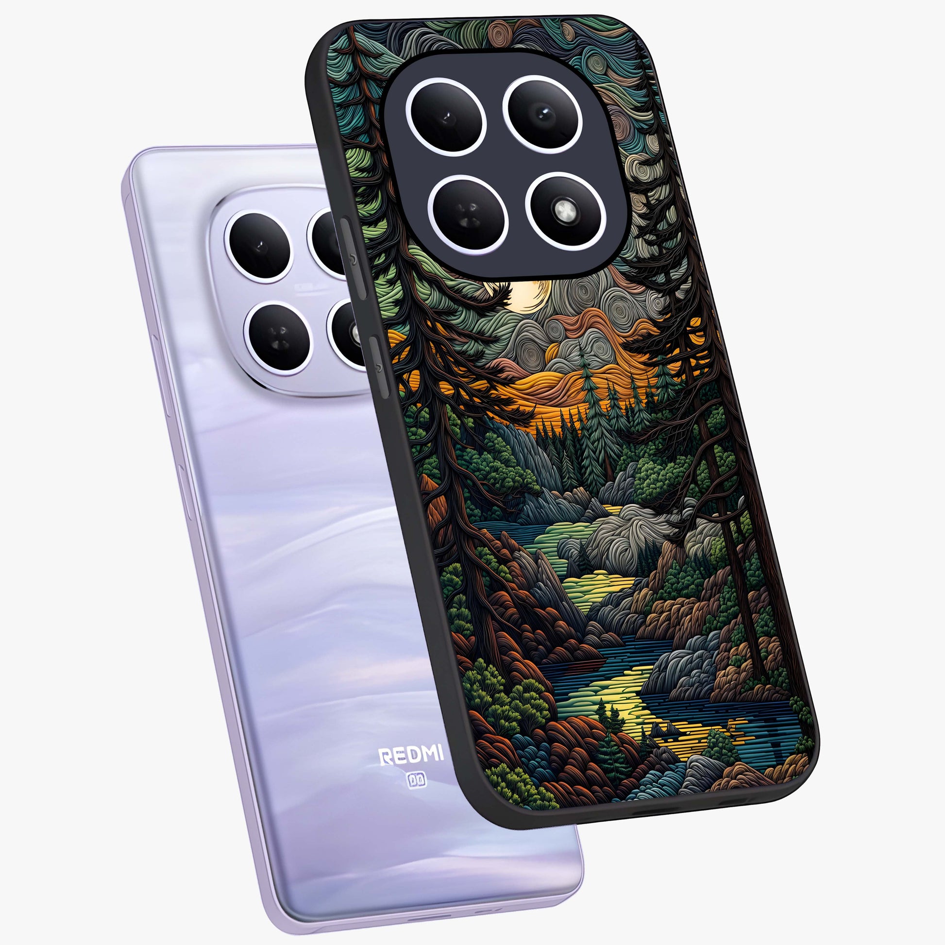 Moonlight Forest Dream Glass Case displayed in angled mockup highlighting dreamy forest design with glowing moon aesthetic.