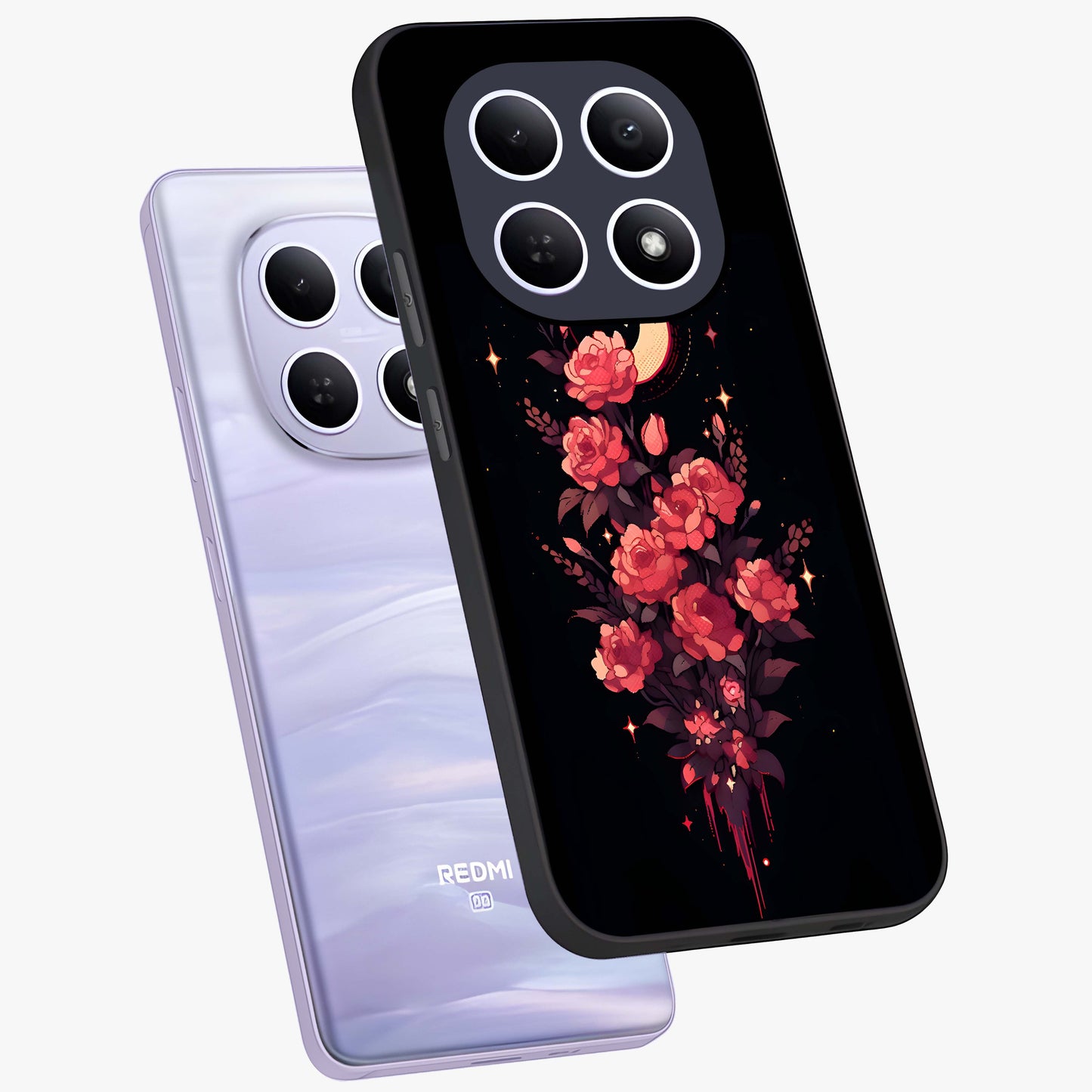 Moonlit Floral Elegance Glass Case displayed in angled mockup highlighting graceful flower design with soft moonlight aesthetic.