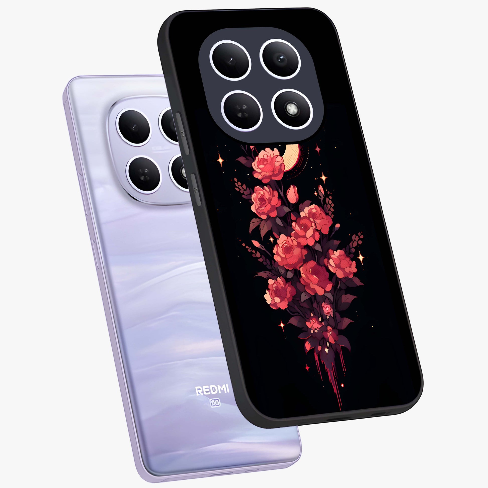 Moonlit Floral Elegance Glass Case displayed in angled mockup highlighting graceful flower design with soft moonlight aesthetic.