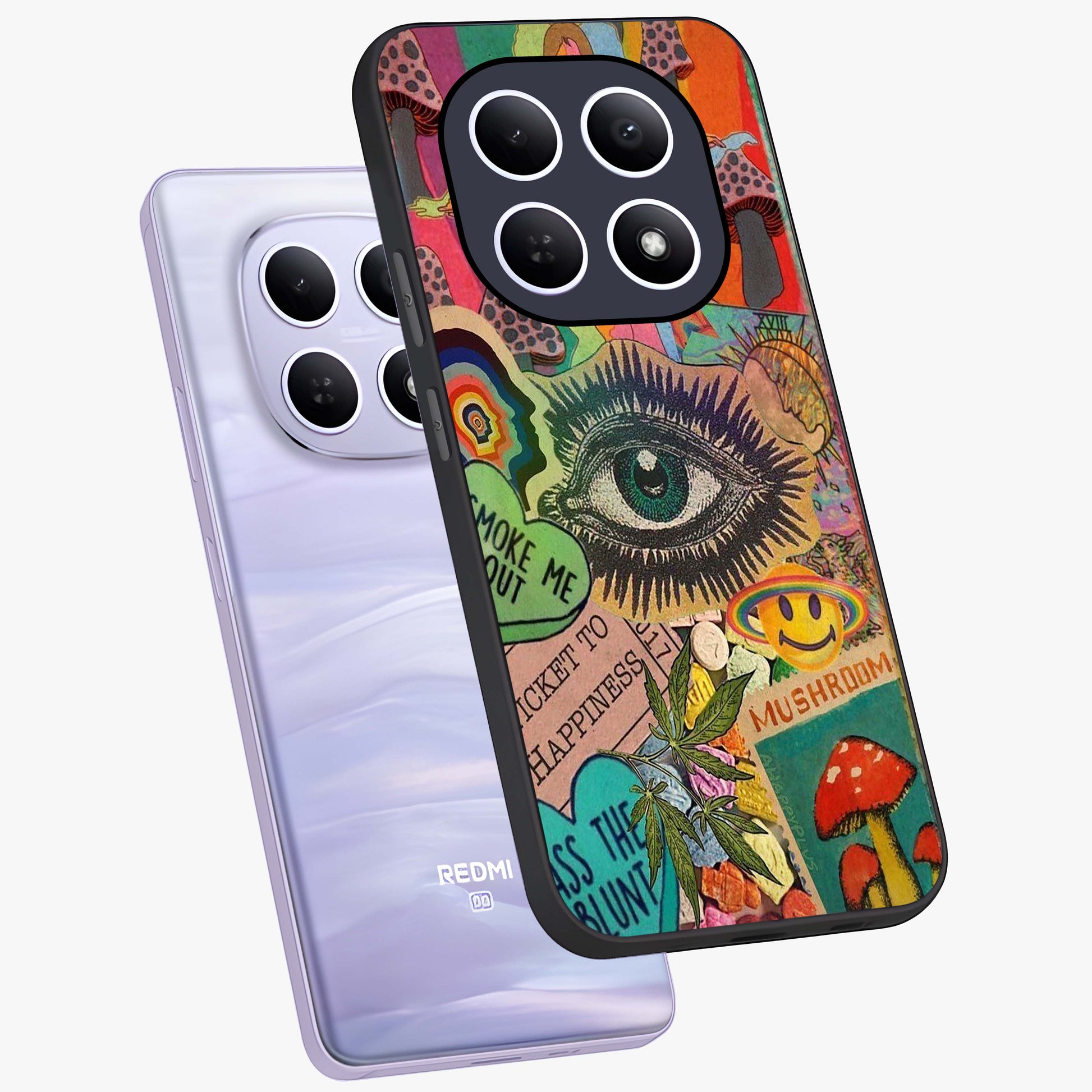 Mystic Eye Wonderland Glass Case displayed in angled mockup highlighting magical eye illustration with dreamy aesthetic.