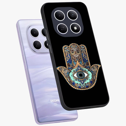 Mystic Hamsa Eye Glass Case displayed in angled mockup highlighting spiritual hamsa symbol with mystical aesthetic style.