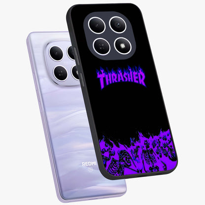 Neon Flame Riot Glass Case displayed in angled mockup highlighting glowing flame design with vibrant neon aesthetic.