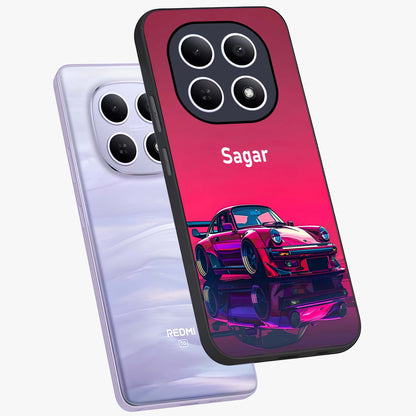 Neon Pink Porsche Glass Case displayed in angled mockup highlighting sleek neon pink car design with racing aesthetic.