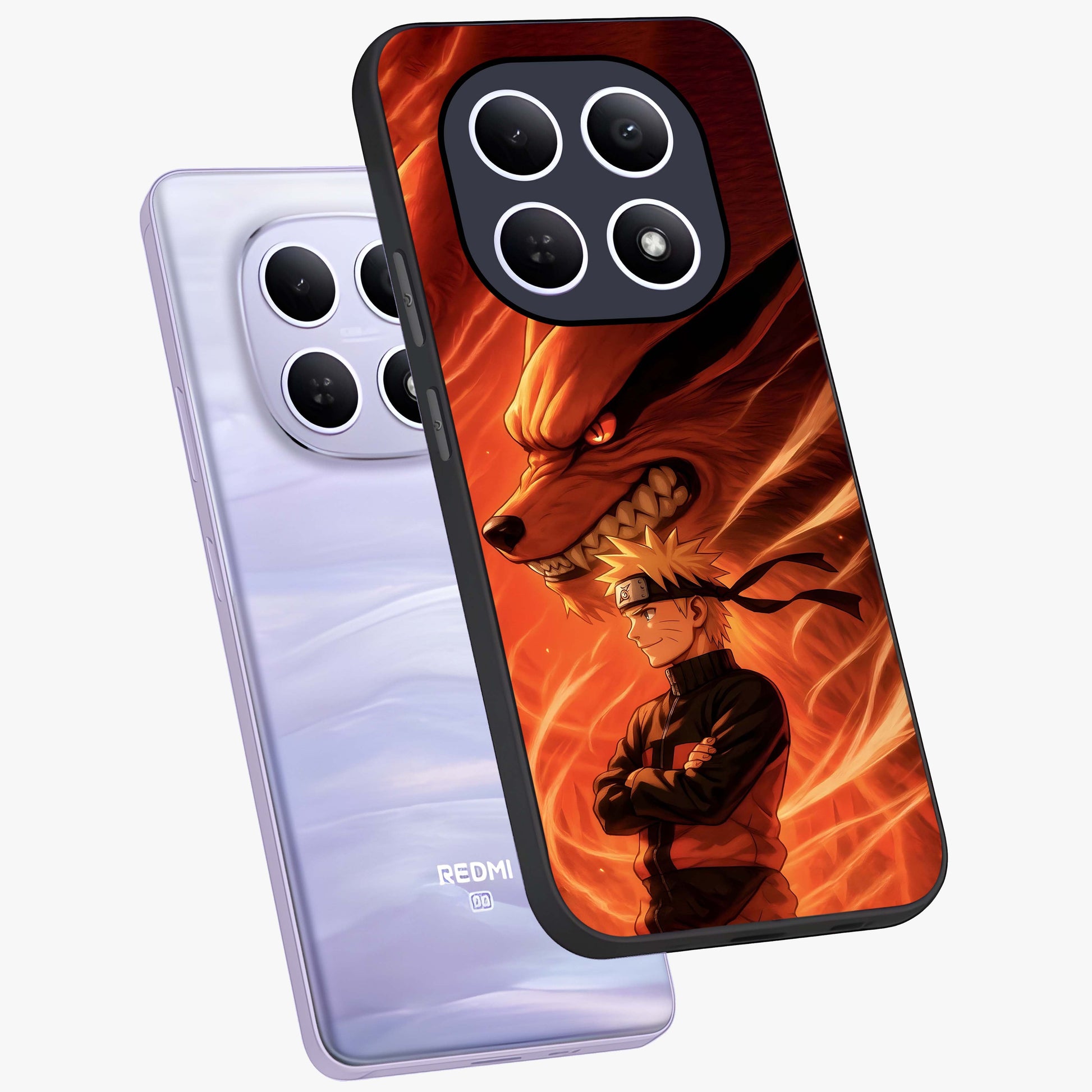 Nine Tails Legacy Glass Case displayed in angled mockup highlighting dynamic anime beast illustration with bold mystical aesthetic.